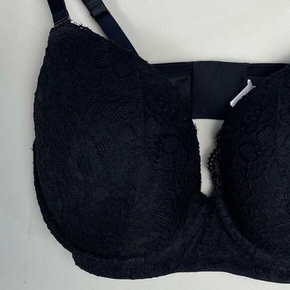 Aerie Show Off Eyelash Lace Plunging Push Up Bra Size 40DD / 40E NEW Balck - Picture 4 of 13